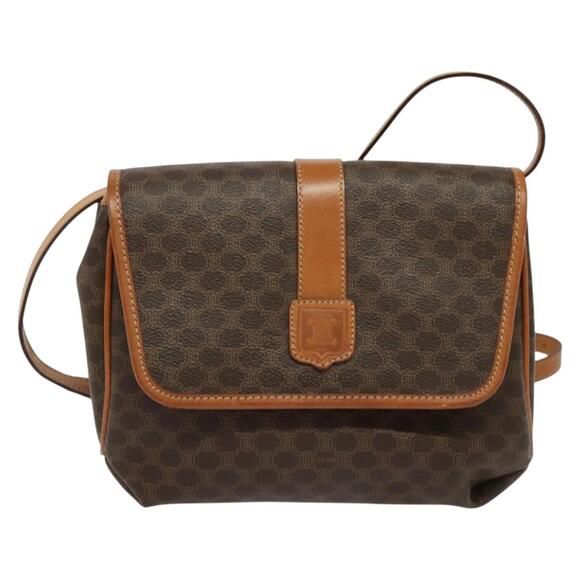 CELINE Macadam Canvas Shoulder Bag Pvc Brown Gold - Picture 2 of 12